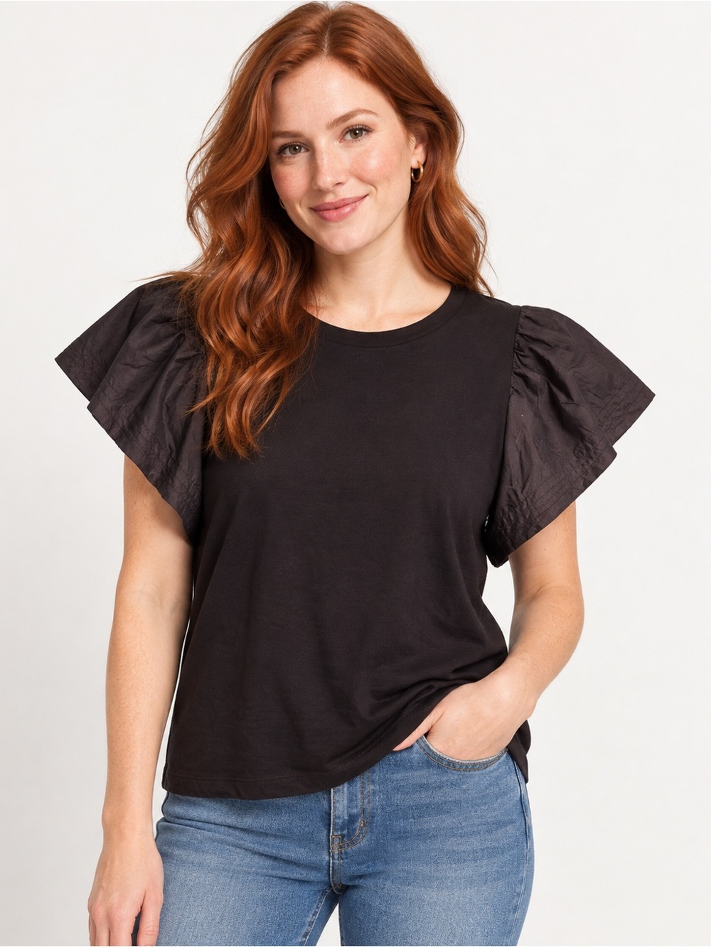Old Navy Black Flutter-Sleeve Crewneck Tee